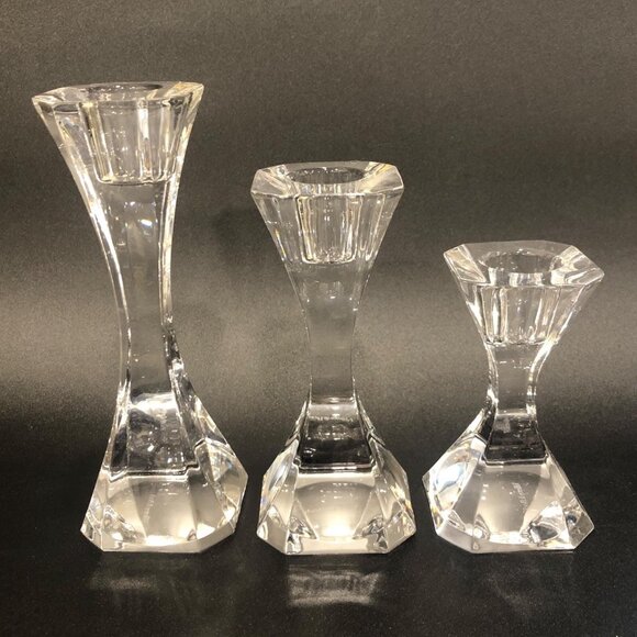 Villeroy & Boch Clear Crystal Candlestick Holders Graduated Set Cocktail Club - Picture 5 of 12